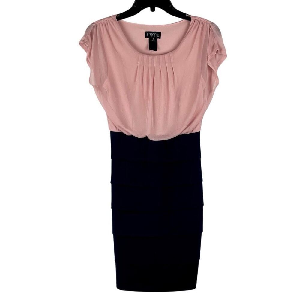Enfocus Studio Pink Navy Blue Mini Dressy Dress 4
